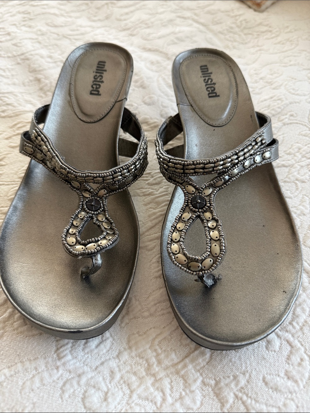 Unlisted Silver Metallic Beaded Thong Sandals